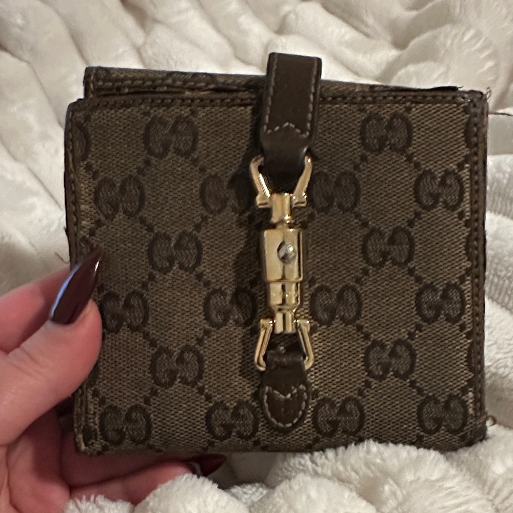 Gucci Brown GG Canvas Wallet with Gold Clasp